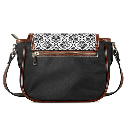 White And Black Damask Pattern Print Saddle Bag