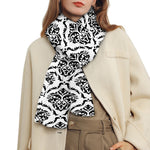 White And Black Damask Pattern Print Scarf