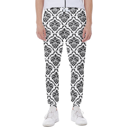 White And Black Damask Pattern Print Scuba Joggers