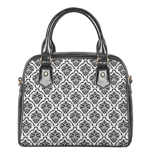 White And Black Damask Pattern Print Shoulder Handbag