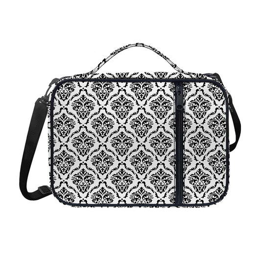 White And Black Damask Pattern Print Shoulder Strap Bible Bag