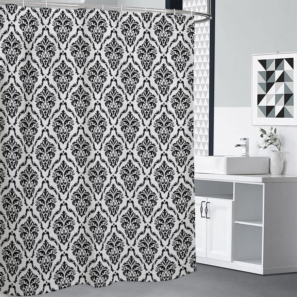 White And Black Damask Pattern Print Shower Curtain