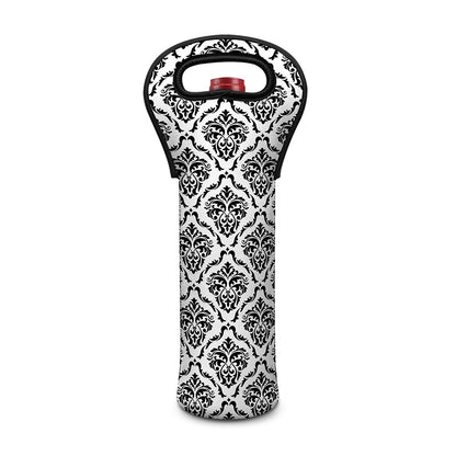 White And Black Damask Pattern Print Single Neoprene Wine Tote