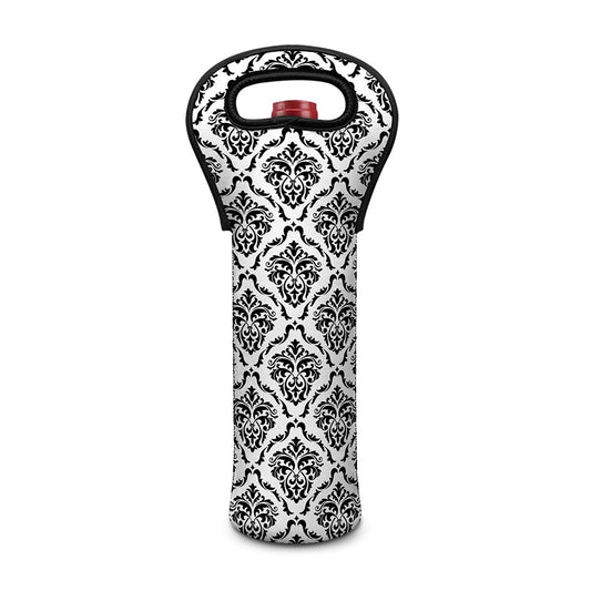 White And Black Damask Pattern Print Single Neoprene Wine Tote