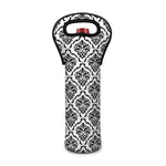 White And Black Damask Pattern Print Single Neoprene Wine Tote