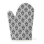 White And Black Damask Pattern Print Single Oven Mitt