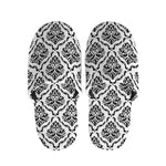 White And Black Damask Pattern Print Slippers