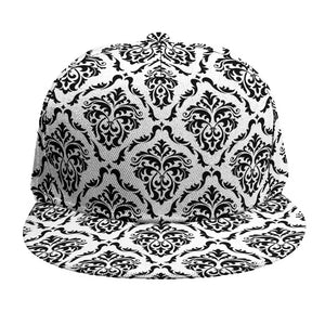 White And Black Damask Pattern Print Snapback Cap