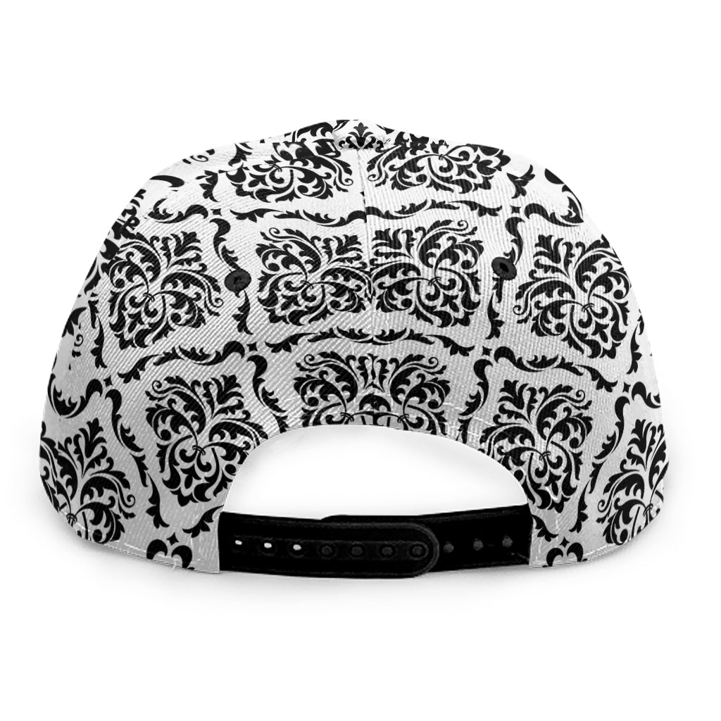 White And Black Damask Pattern Print Snapback Cap