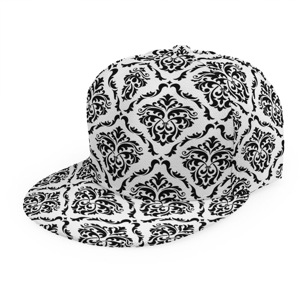 White And Black Damask Pattern Print Snapback Cap