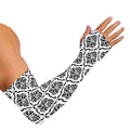 White And Black Damask Pattern Print Sun Protection Arm Sleeves