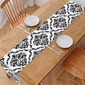 White And Black Damask Pattern Print Table Runner