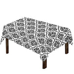 White And Black Damask Pattern Print Tablecloth