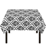 White And Black Damask Pattern Print Tablecloth