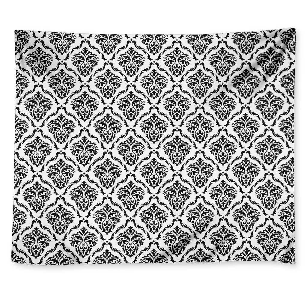 White And Black Damask Pattern Print Tapestry