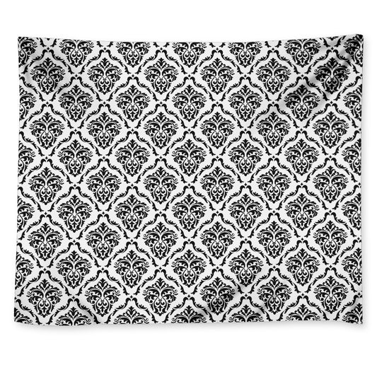 White And Black Damask Pattern Print Tapestry