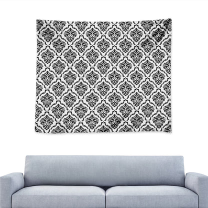 White And Black Damask Pattern Print Tapestry