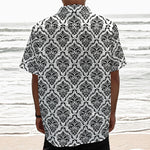 White And Black Damask Pattern Print Textured Short Sleeve Shirt