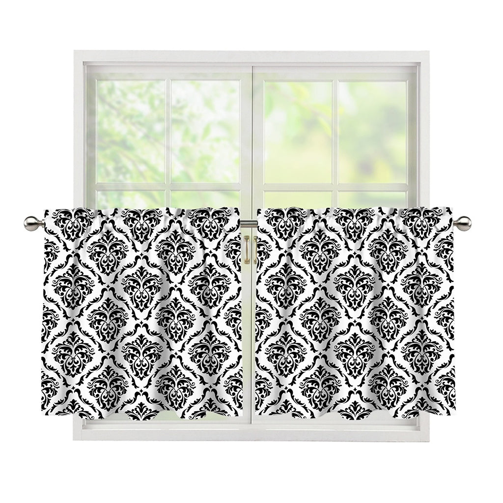 White And Black Damask Pattern Print Tier Curtains