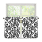 White And Black Damask Pattern Print Tier Curtains