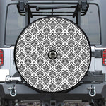 White And Black Damask Pattern Print Tire Cover With Camera Hole