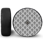 White And Black Damask Pattern Print Tire Cover With Camera Hole