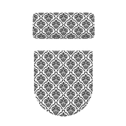 White And Black Damask Pattern Print Toilet Lid And Tank Cover Set