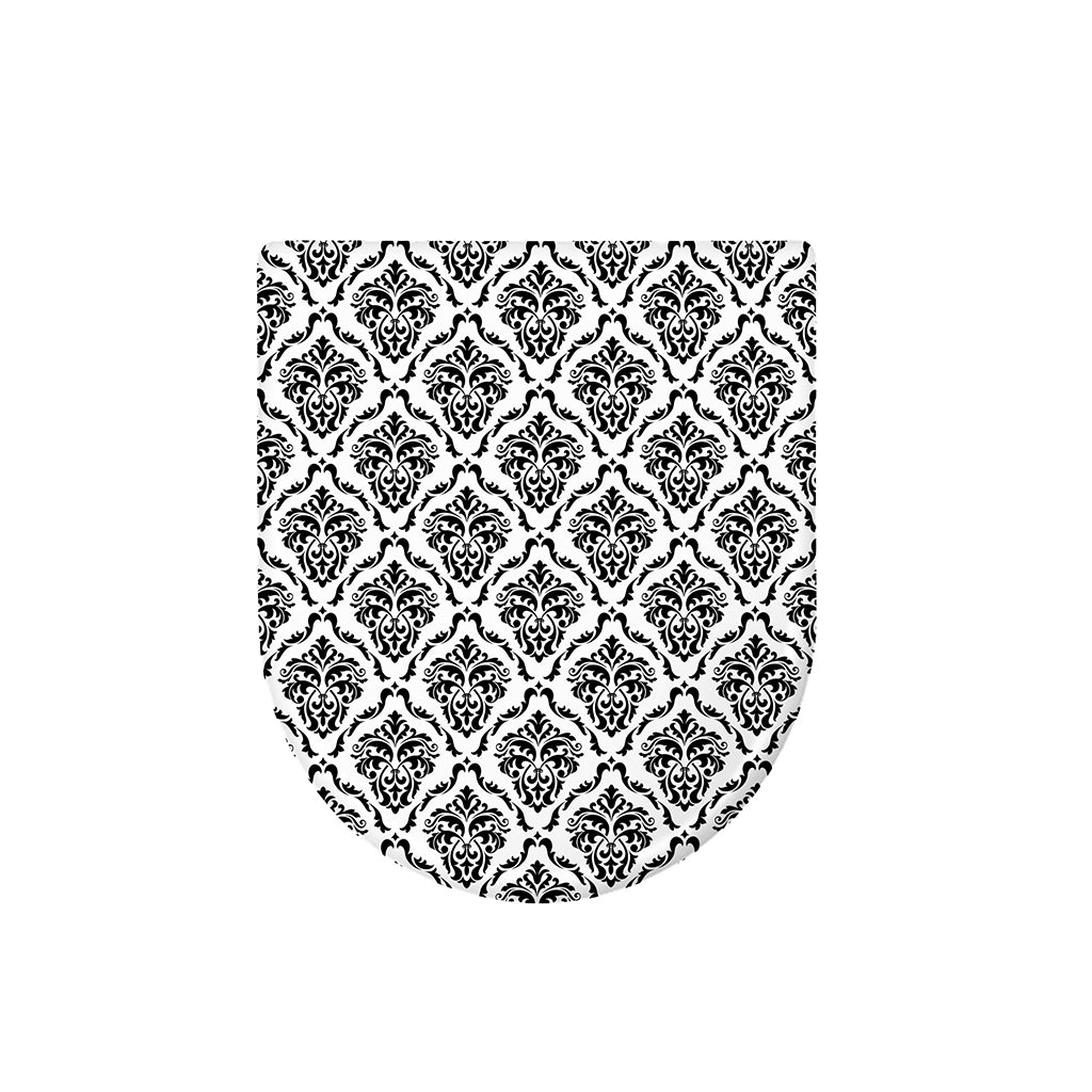 White And Black Damask Pattern Print Toilet Lid Cover