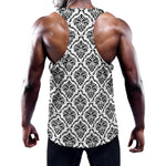 White And Black Damask Pattern Print Training Tank Top
