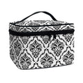White And Black Damask Pattern Print Travel Makeup Bag