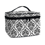 White And Black Damask Pattern Print Travel Makeup Bag