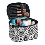 White And Black Damask Pattern Print Travel Makeup Bag