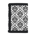 White And Black Damask Pattern Print Trifold Wallet