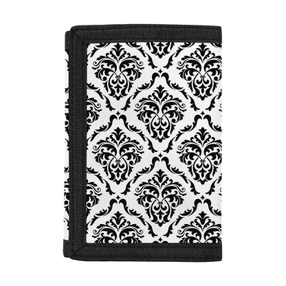 White And Black Damask Pattern Print Trifold Wallet