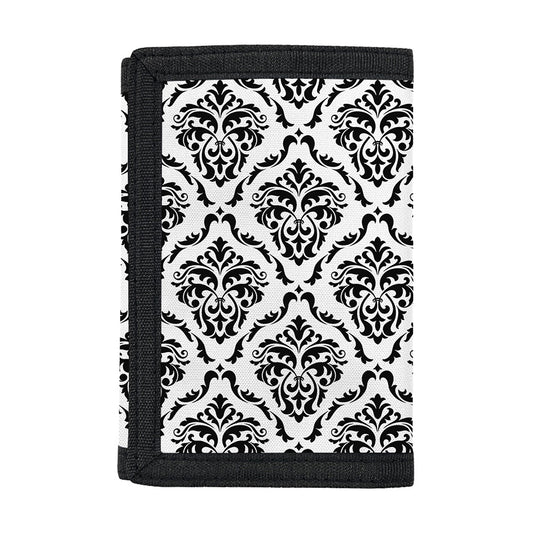White And Black Damask Pattern Print Trifold Wallet