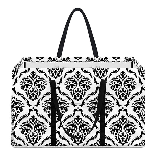 White And Black Damask Pattern Print Utility Tote Bag