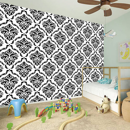 White And Black Damask Pattern Print Wall Sticker