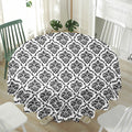 White And Black Damask Pattern Print Waterproof Round Tablecloth