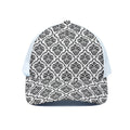 White And Black Damask Pattern Print White Mesh Trucker Hat