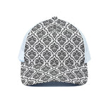 White And Black Damask Pattern Print White Mesh Trucker Cap