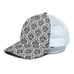 White And Black Damask Pattern Print White Mesh Trucker Cap