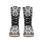 White And Black Damask Pattern Print Winter Boots
