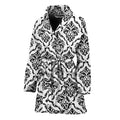 White And Black Damask Pattern Print Women's Bathrobe