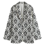 White And Black Damask Pattern Print Women's Blazer