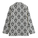 White And Black Damask Pattern Print Women's Blazer