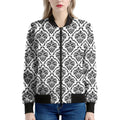 White And Black Damask Pattern Print Women's Bomber Jacket