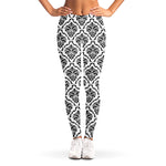 White And Black Damask Pattern Print Women's Leggings