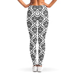 White And Black Damask Pattern Print Women's Leggings