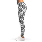 White And Black Damask Pattern Print Women's Leggings