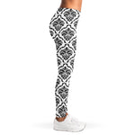White And Black Damask Pattern Print Women's Leggings